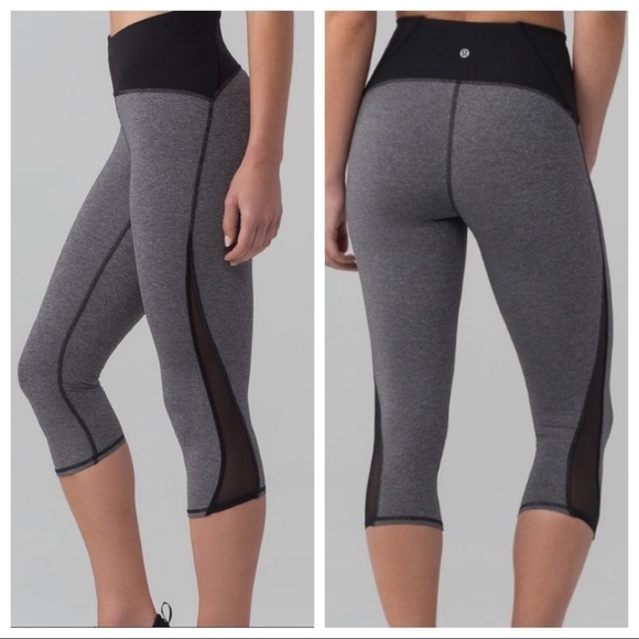 Lululemon 6 Gray Train Times Crop Mesh Leggings - Picture 1 of 9